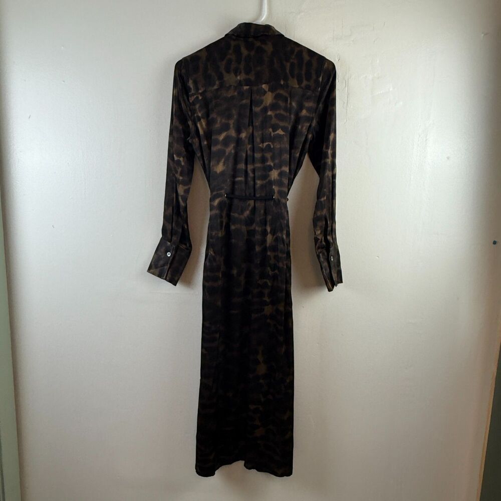 Rails Anina Satin Button Down Shirt Dress Umber Leopard Size XS Mob Wife - Picture 7 of 15